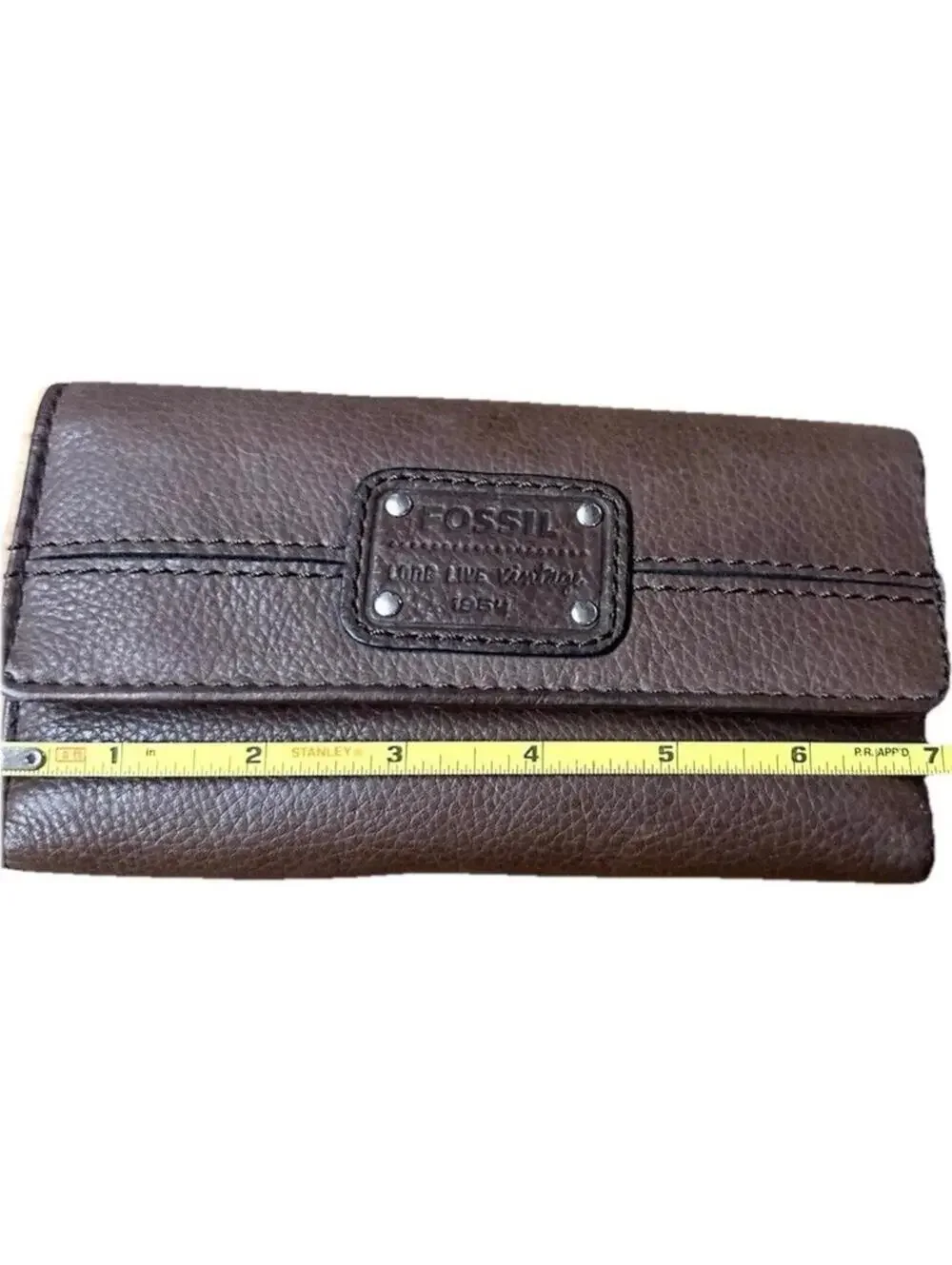 Fossil Vintage Brown Leather Trifold Checkbook Wallet Long Live Vintage